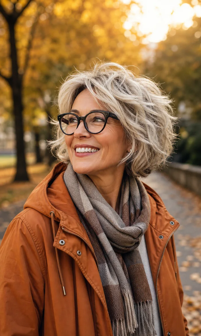 Joyful woman outdoors in soft autumn light